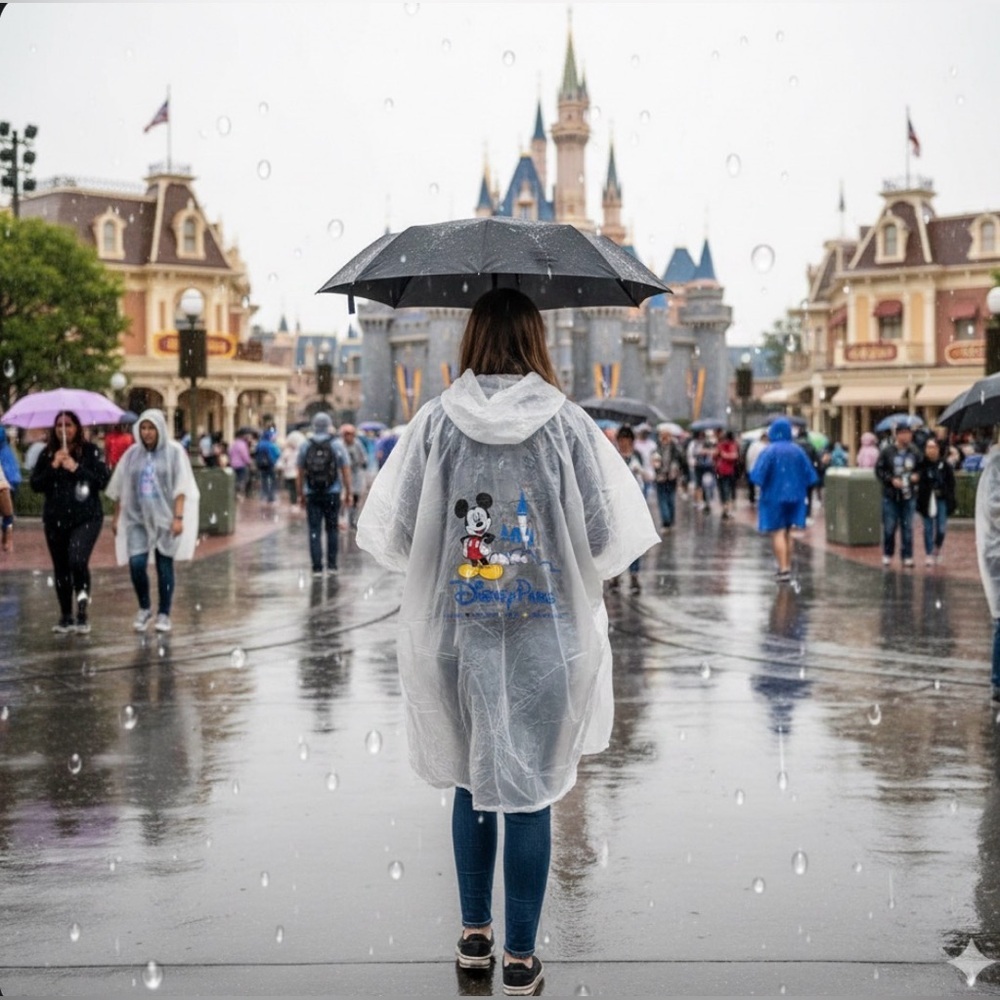 Disney Parks Mickey Mouse Castle Clear Poncho Adult One Size Hooded Rain Gear